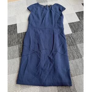 FENDI Women's Cap Sleeve Crepe Sheath Dress Size 46 Navy Blue Stretch
